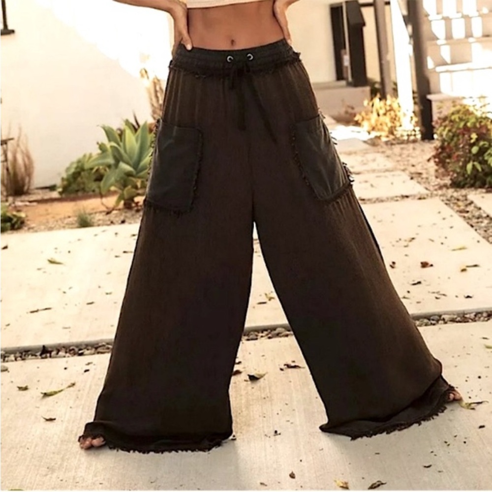 Free People Movement great gauzy like wide leg palazzo pants w/ big pockets - Picture 2 of 16